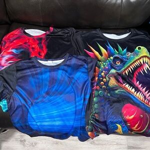 Set of 3 Vibrant Graphic T-Shirts dragons and flames